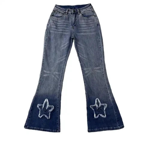 DENIMGUYS Streetwear Fashion Embroidery Applique Woman Y2k Baggy Flared Pants Versatile Casual Denim Moms Jeans