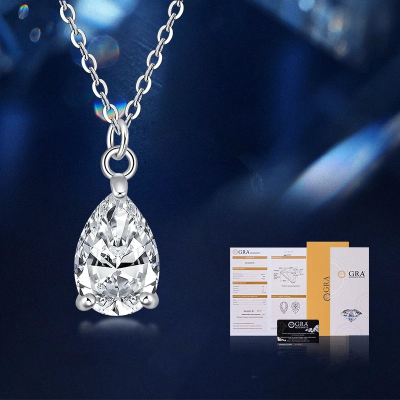 Water Drop 1 Ct Moissanite Diamond Pendant Wedding 925 Sterling Silver Jewelry Necklace Women Gift