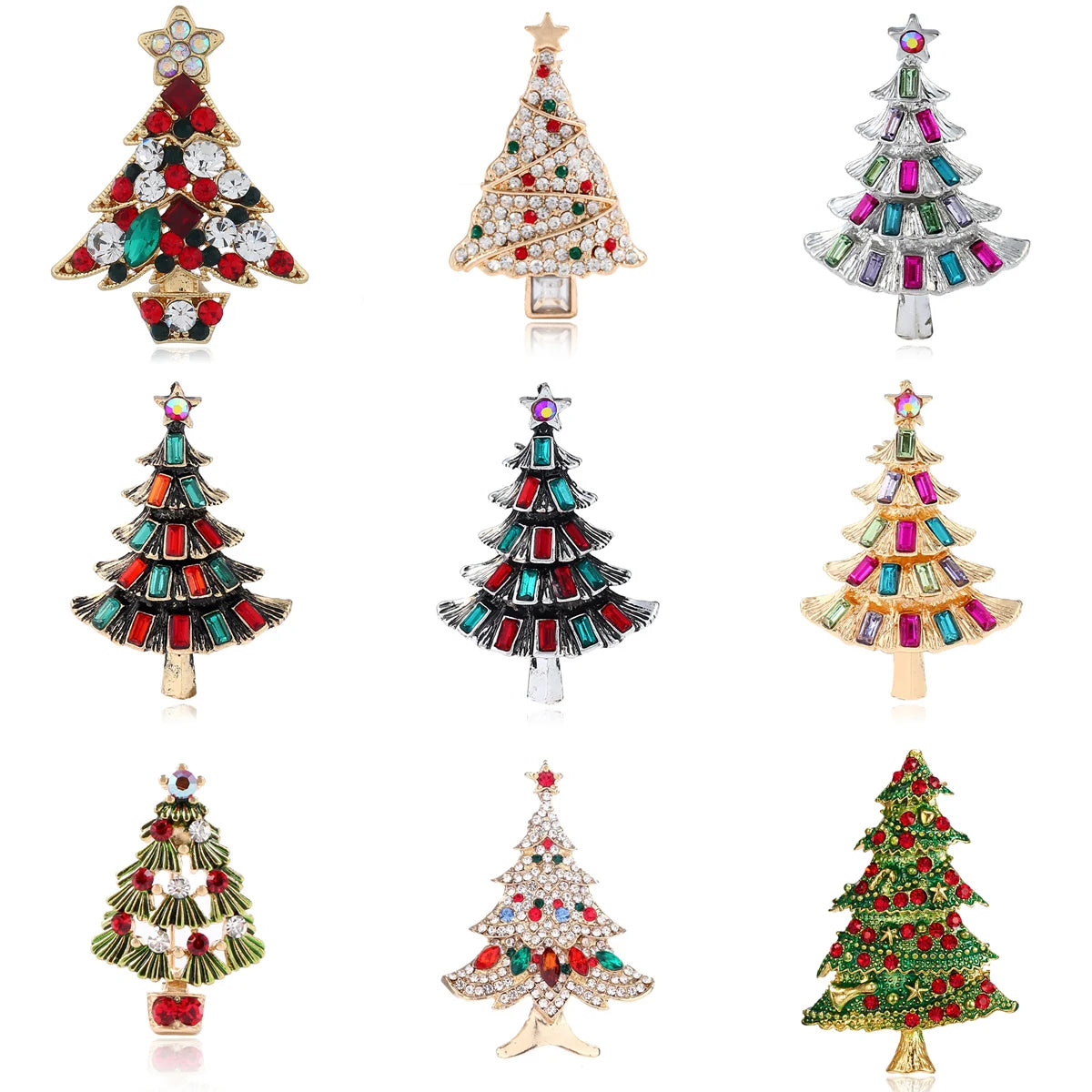 Exquisite Colorful Christmas Tree Brooches for Women Rhinestone Cloth Accessories New Year Brooch Pins Jewelry 2025 Xmas Gift