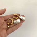 Dreamshow Vintage Baroque Pearl Charms Hypoallergenic Tarnish Free Stainless Steel Gold Hoop Earrings for Women