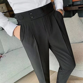 Men's Slim Feet High Waist Garment Dyed Straight Casual Business Pants Solid Color 100% Polyester Windproof Breathable