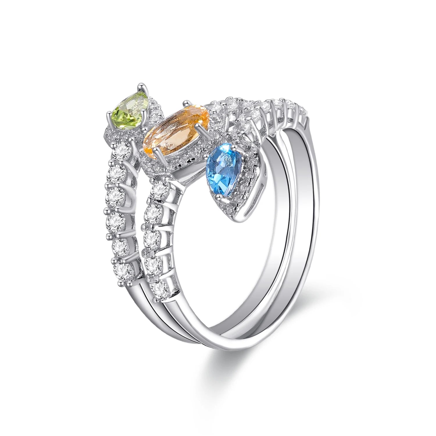W0822 Abiding Fine Jewelry Long Lasting Plating Custom Natural Mix Gemstone Double Layer Designs Women 925 Sterling Silver Ring