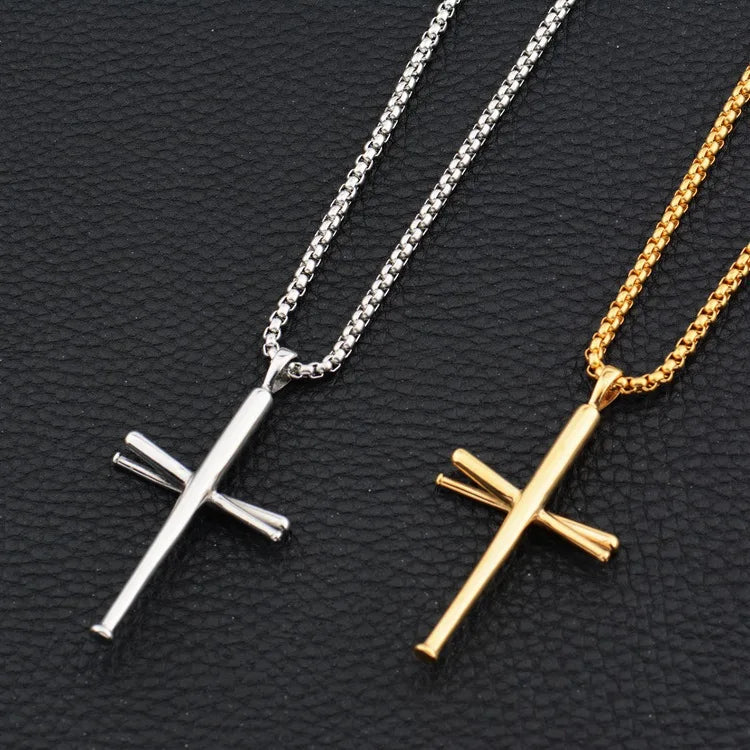 Personalized Baseball Bat Cross Necklace Men's and Women's Popular Steel Nails Couple's Pendant Hip-hop Punk