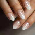 Wholesale Cheap 24pcs Medium Stiletto Oval Almond Gradient White Fake False Adhesive Nail Tips Press on Nail for Ladies