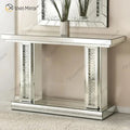 2022 Hot Sale Luxury Floating Crystal Mirrored Pillar Console Hall Hallway Table Mirror Console Table for Hallway Entry Home MegaBDM