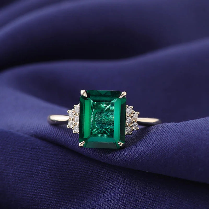 Wuzhou Provence Jewelry Solid Gold Ring Women Emerald  Ring Bangkok Gold Jewelry Wholesale