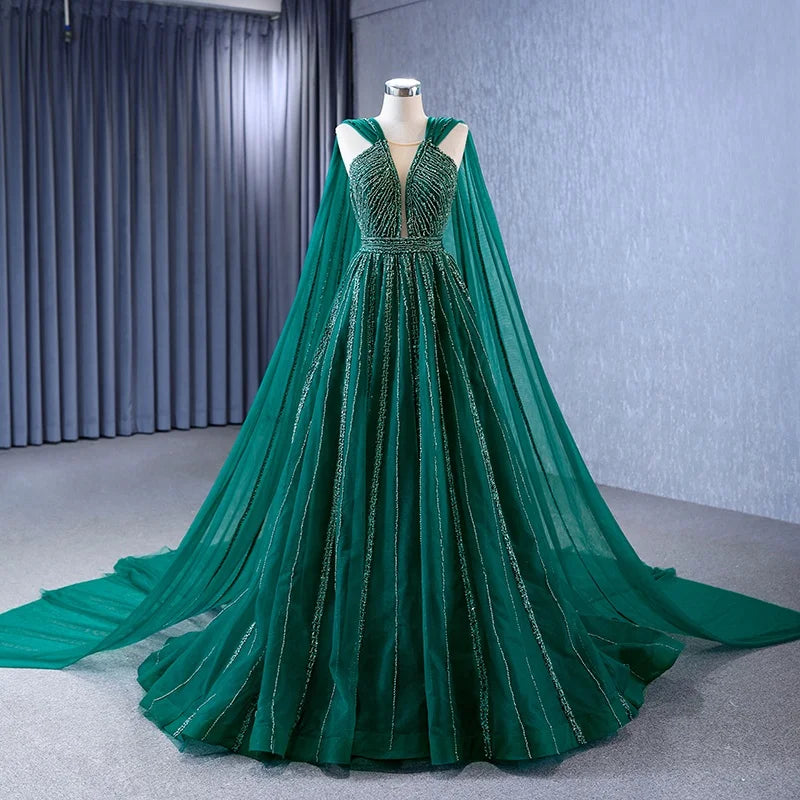 Jancember 222132 Green Sleeveless Sequins Evening Party Gowns Prom Dress With Shawl