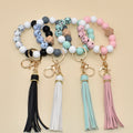 Colorful Silicone Beaded Key Chain Leather Tassel Wristlet Bracelet Keychain for Women Gift