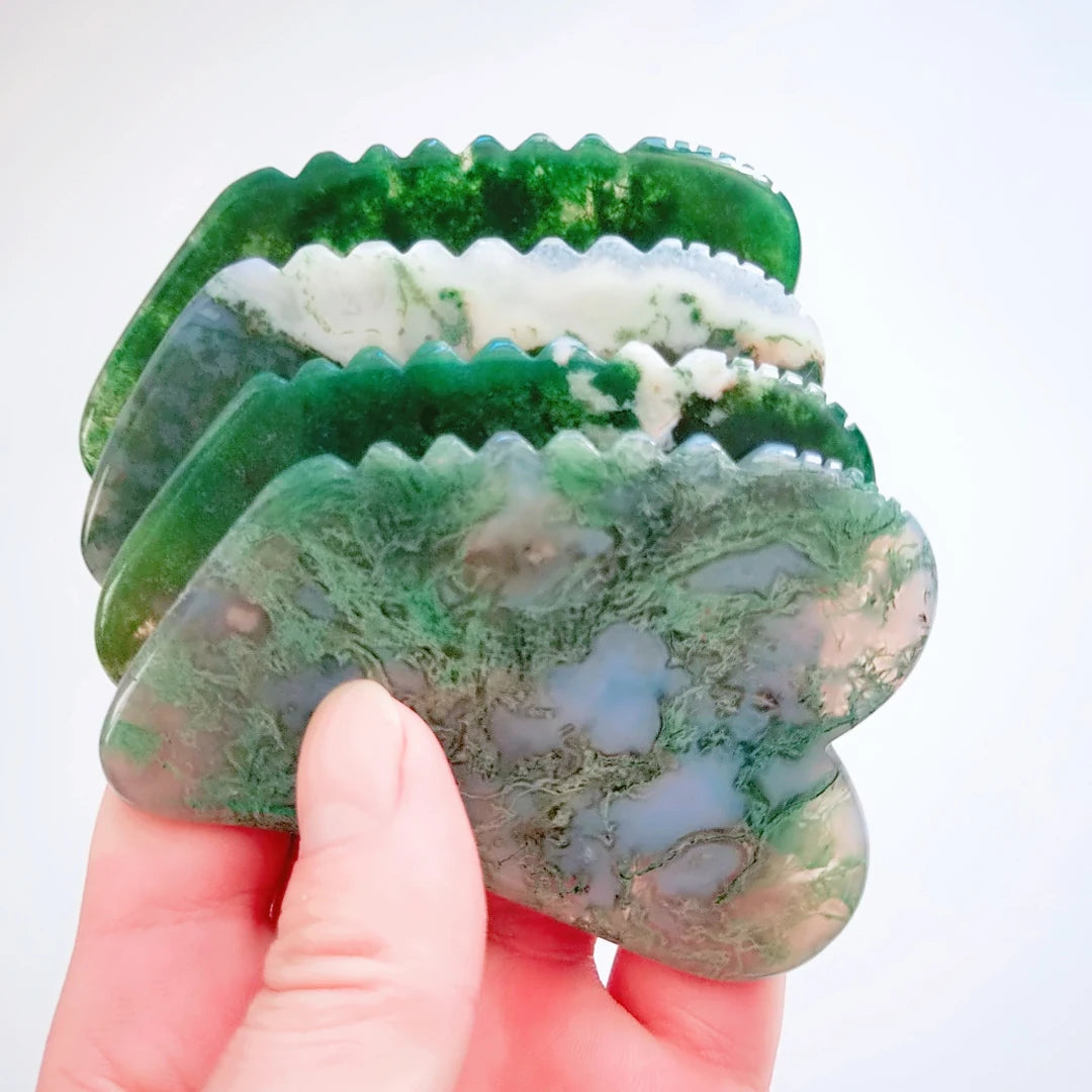 Huiying Massager Moss Agate Moss Agate Jade Jagged square Shape Facial Guasha Scraping Therapy Tools Gua Sha Tool for Face Body
