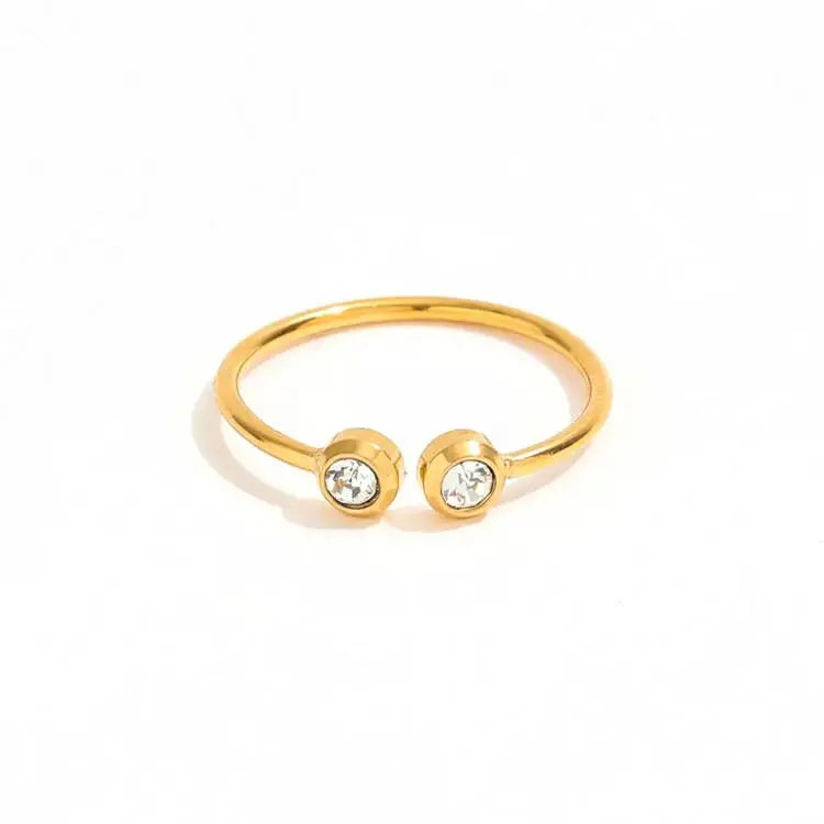 Joolim High End 18K Gold Plated Stainless Steel Lines Double Dainty Zirconia Open Rings for Women Finger Ring Wholesale MegaBDM