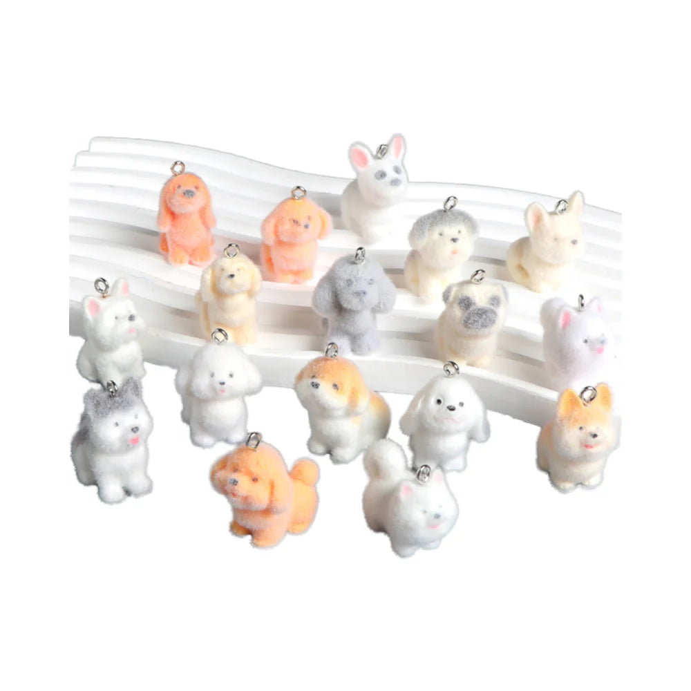 Miniature Cartoon Cute Kids Dollhouse Decoration Figure Toy Suppliers Mini Resin Animals Bulk Flocking Dog Figurine for Keychain