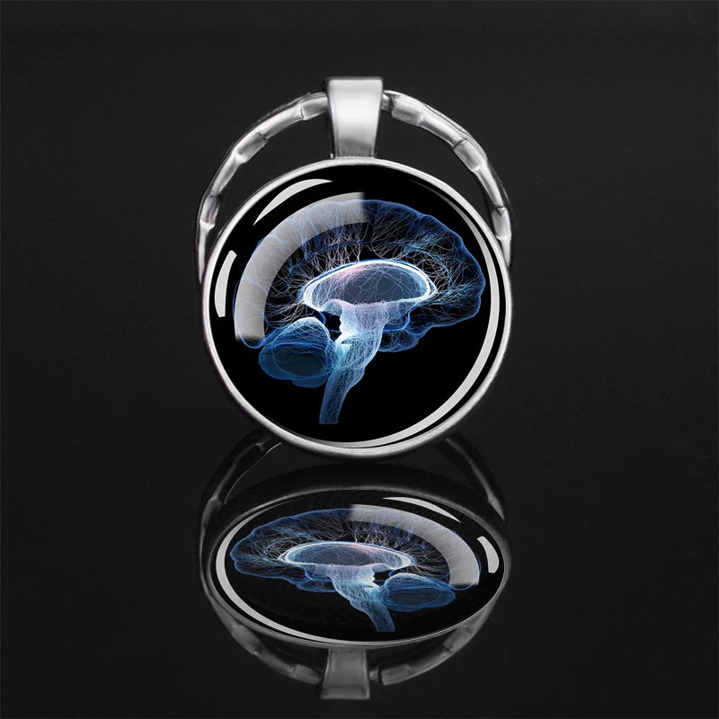 Handmade Steampunk Brain Keychain Vintage Gothic Accessory Sci-Fi Lovers Gift Cartoon Style Glass Dome Jewelry for Men/Women