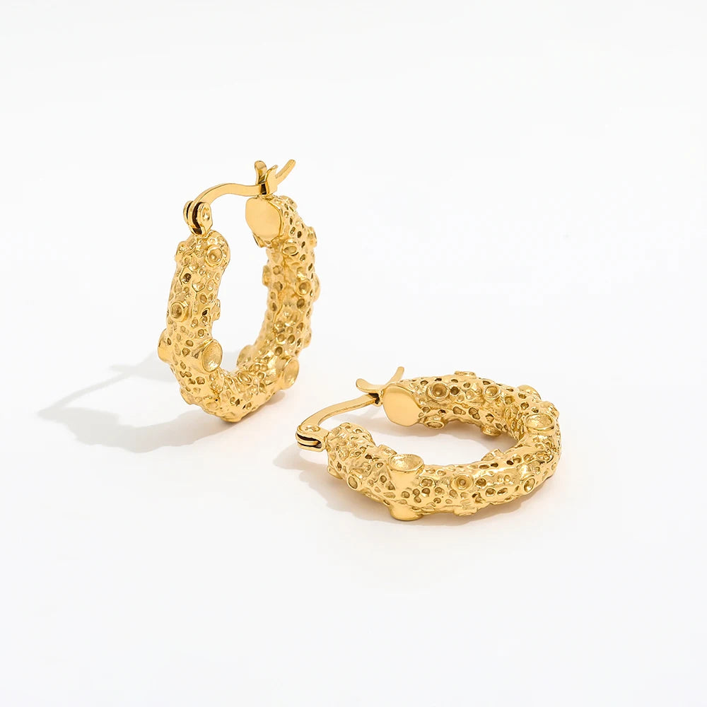 Trendy Earring 18K Gold Plated Irregular Surface Meteor Crater Hoop Earrings Stainless Steel Earrings Wholesale