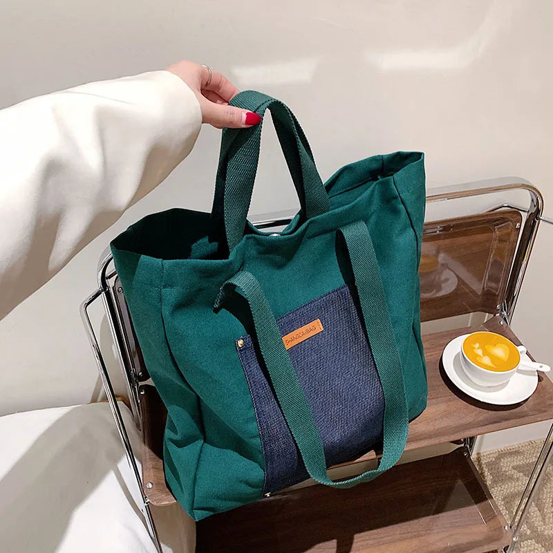 Custom logo Large Capacity Canvas Bag New Hand Bill Shoulder Bag Fashion Casual Color Contrast Tote Bag Women