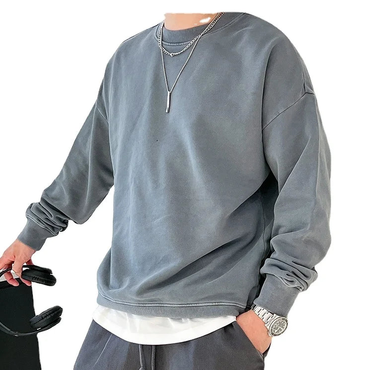 2024 Factory Direct Sale Sweatshirts for Men Vintage Washed Crew Neck Sweatshirt 380 Gsm Sweatshirts Custom logo