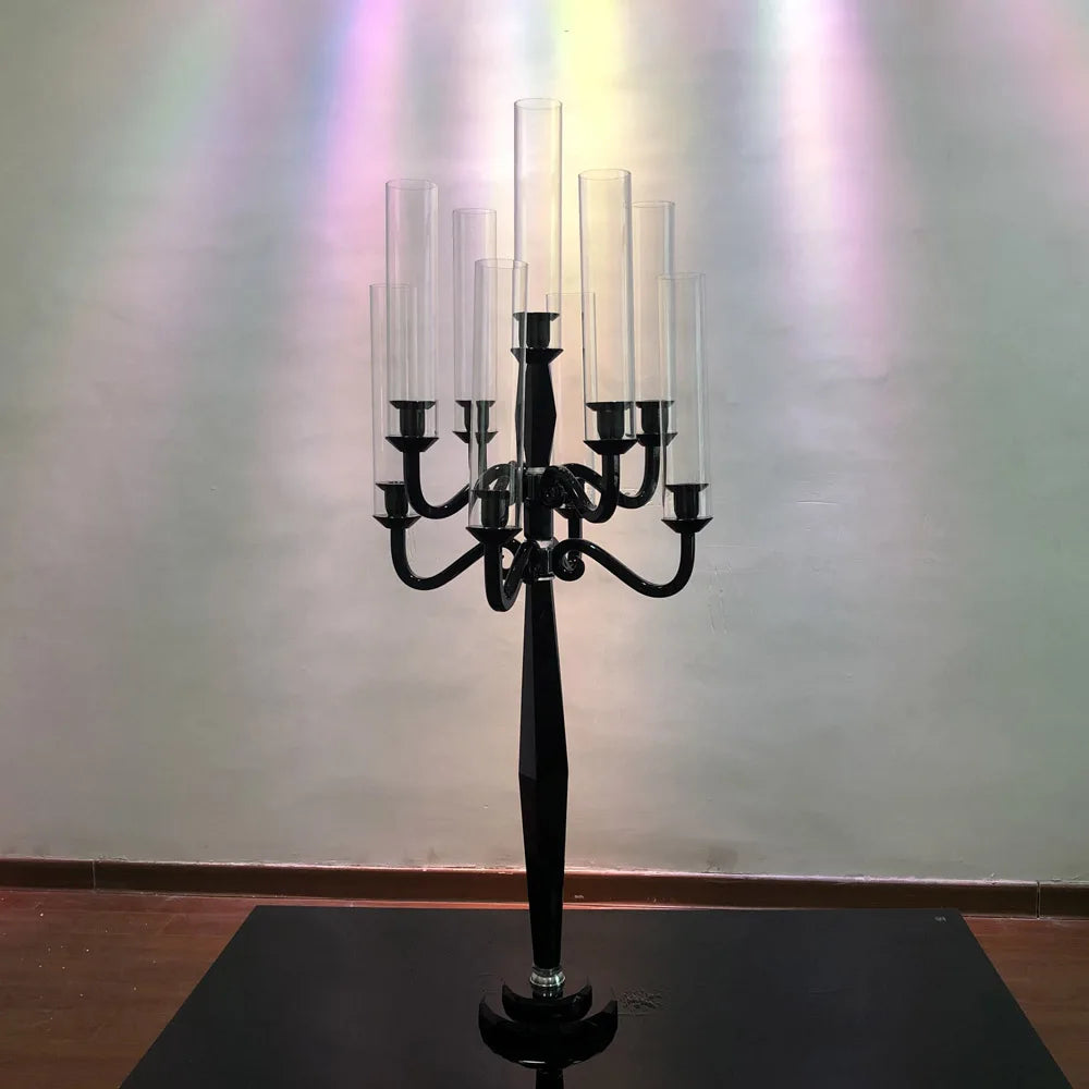 ZT-271LB  Gorgeous 9 Arms Black Crystal Candelabra Candle Stand for Wedding Table Centerpieces