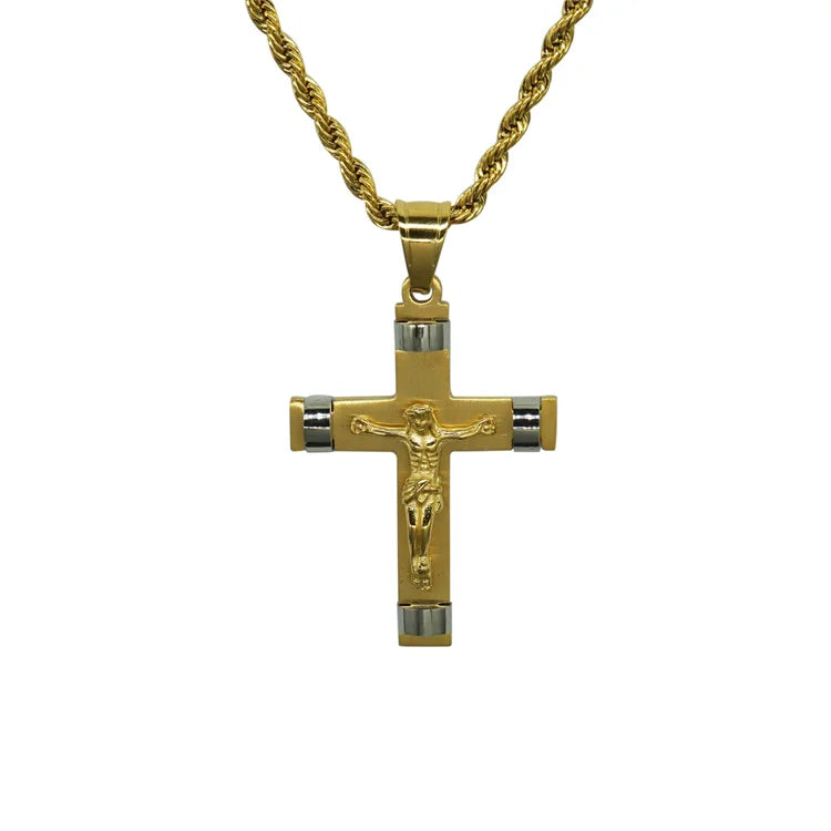 Wholesale Religious Jewelry Accessories Stainless Steel Gold Plated Cross Pendant Necklace Jewelry