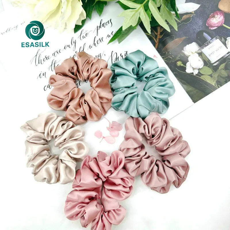 Wholesale 100% Mulberry Silk Scrunchies Queen Size 3cm Solid Colors Hair Ties for Hair for Styling