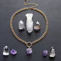 NM43749 Gold or Silver Dipped Amethyst Crystal Point Choker Necklace Stainless Steel Statement Jewelry