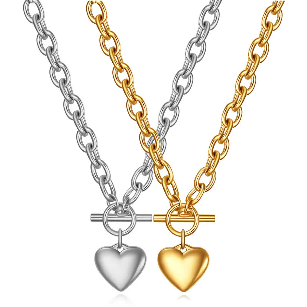 Adjustable Stainless Steel OT Clasp Heart Pendant Necklace Titanium Steel Heart Necklace for Women Jewelry