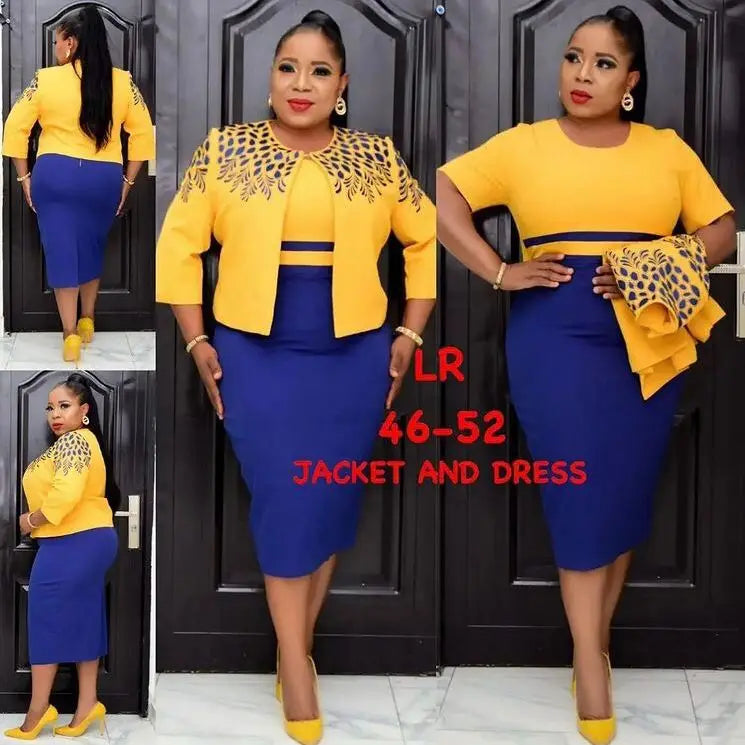 New Plus Size 2XL-6XL Fashion Office Lady Elegant Dress Long Career Dresses African Clothing Casual Dress