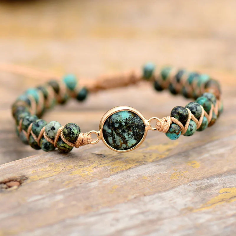 4mm African Turquoise Bracelet Spiritual Protection Meditation Healing Inner Peace Gift Handmade Gemstone Beaded Wrap Bracelet