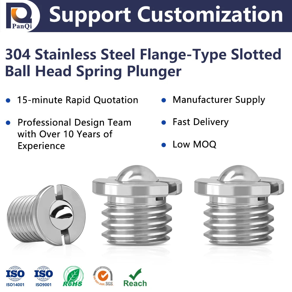 Stainless Steel Flange Type Ball Head Plunger Spring Positioning Ball Pressed Ball Screw FBPJS5/6/8/10/12 PANQI Brand Carton