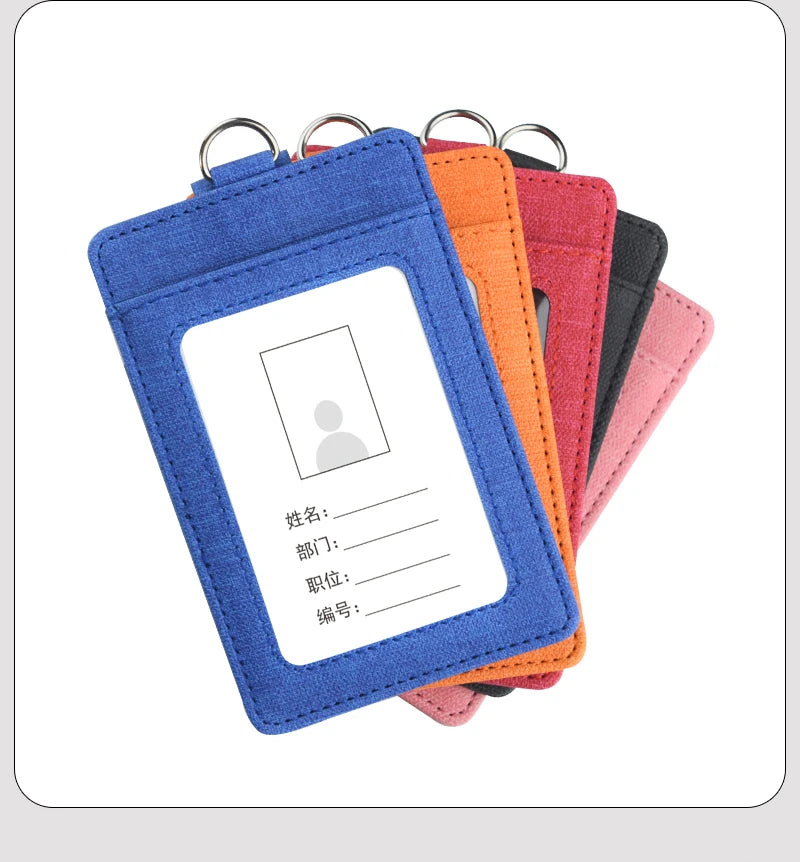 High Quality Business Student   Pu Leather  Material Fashion  Id Card Holder Badge Reel  With  Lanyard