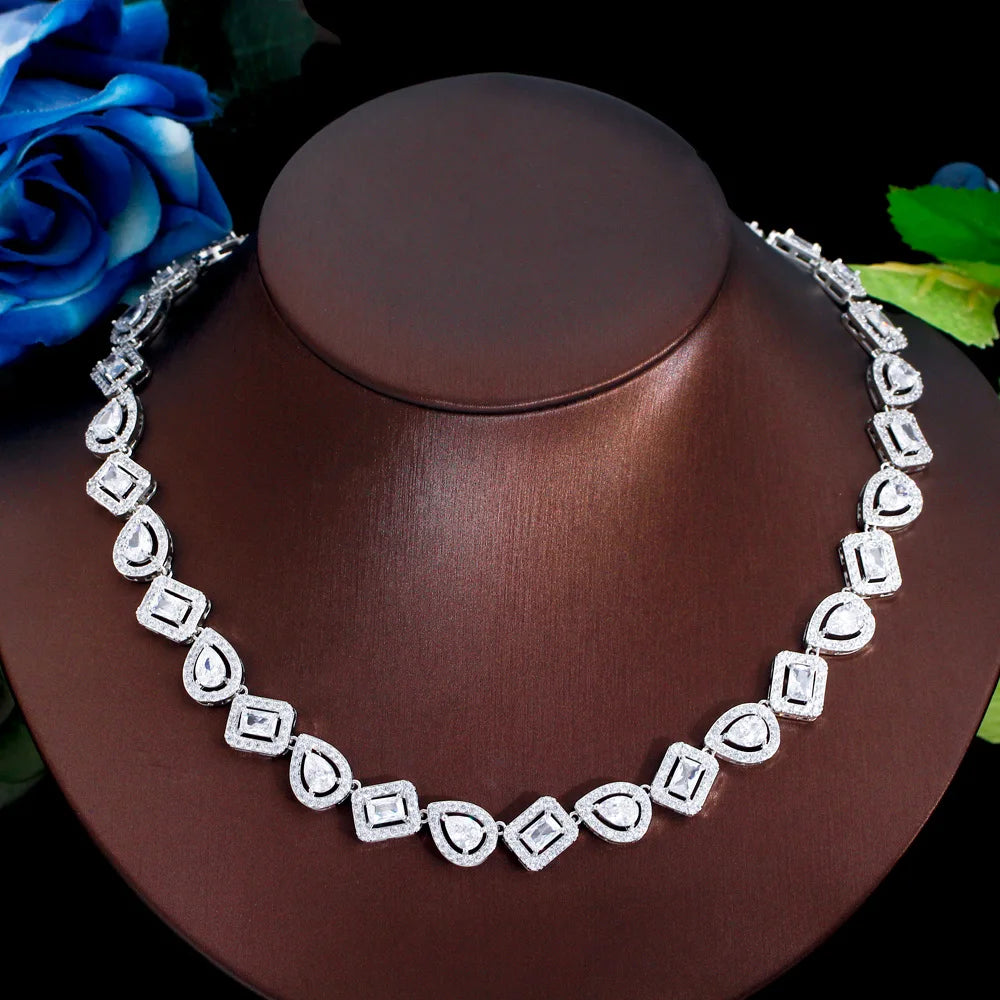 Elegant Design Jewelry Nigeria African Dazzling Cubic Zircon CZ Bridal Chain Link Necklace for Women Wedding Party MegaBDM