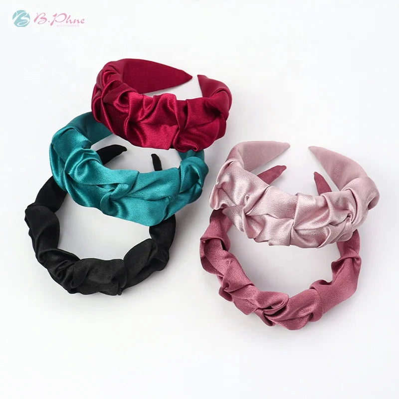 Wholesale Winter Ladies Hairband Women Colorful Wide Pleated Hair Headbands