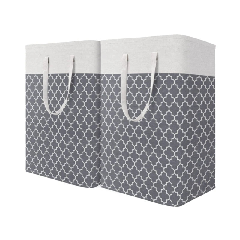 HomeHacks Laundry Baskets Laundry Hamper with Long Handles Collapsible Waterproof Oxford Cloth Stainless Steel Bathroom 75L Grey