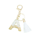 SEZZLE New Style Acrylic Alloy Synthetic Crystal White Personalised Letter Name Keychain with Tassel Bag Portable Accessory