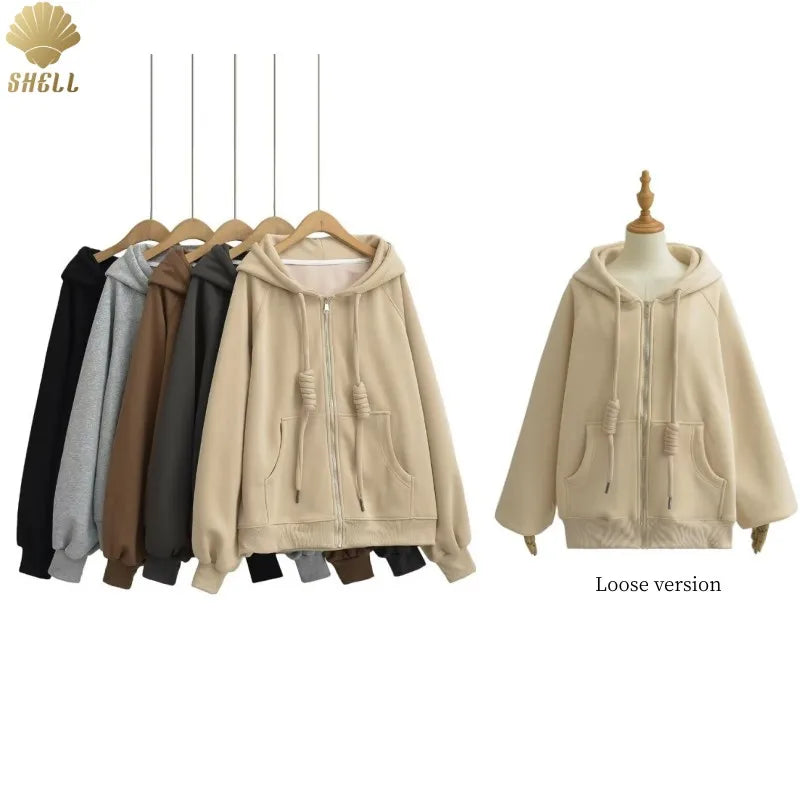 CNSHELL Custom Logo Zip up Oversized Plain Y2K Baggy Streetwear Hoodie High Quality With Low Moq Side Pocket Hoodies Women