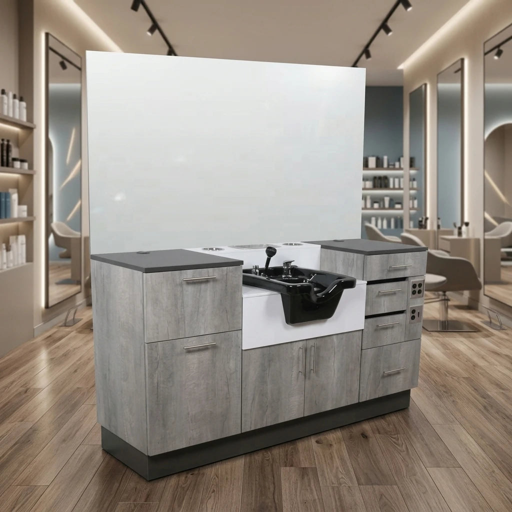 Modern MDF Durable Hair Salon Barber Mirror Station with Sink Customizable Size Commercial Use