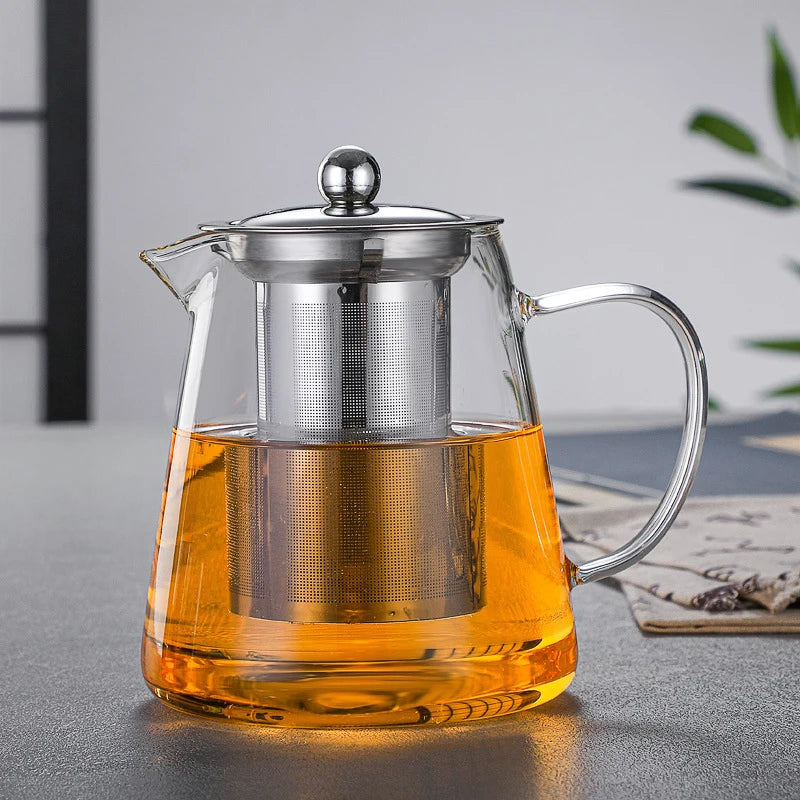 Low MOQ in Stock 750ml High Borosilicate Glass Teapot with Stainless Steel Lid and Filter