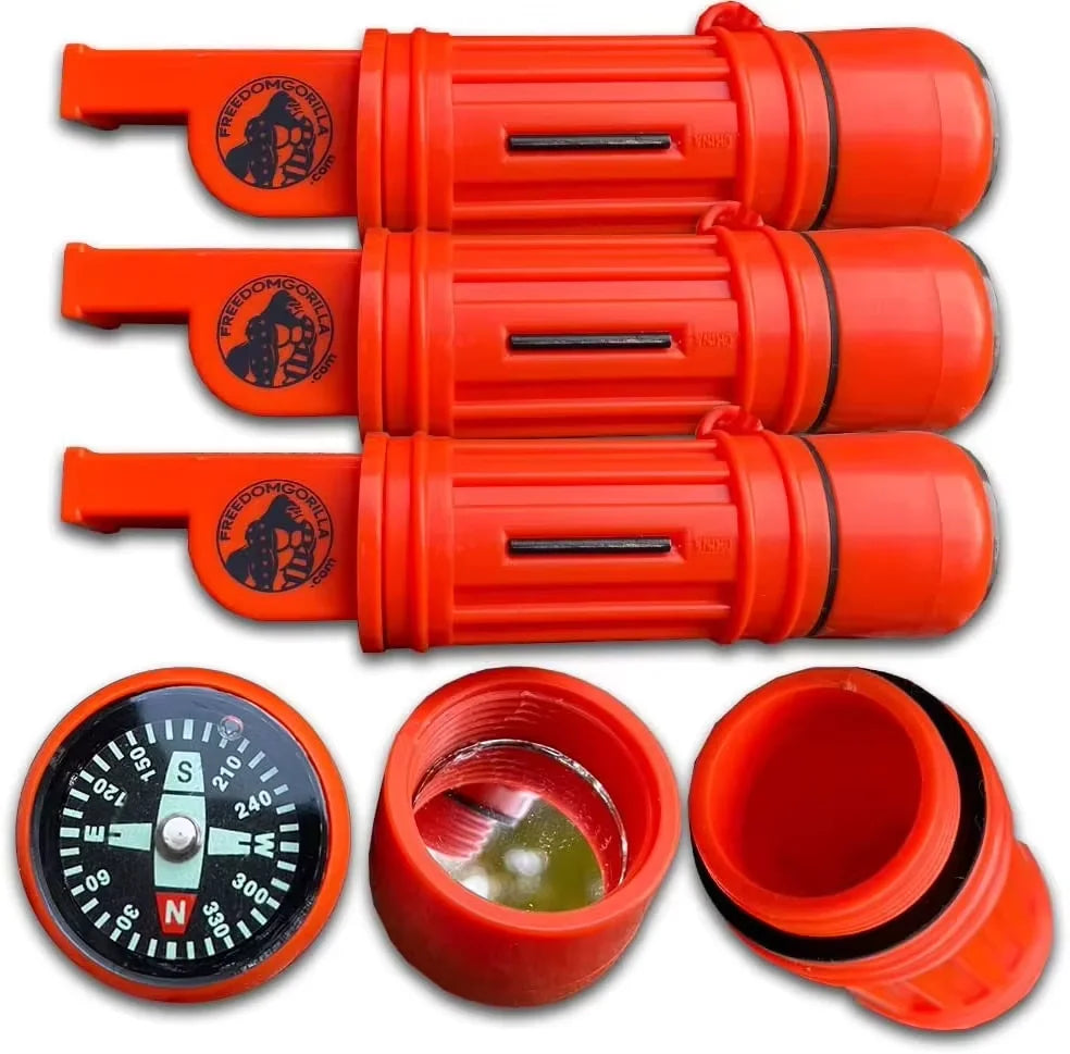 5-in-1 Tactical Rescue Emergency Survival Multifunction Waterproof Whistle and Compass for Camping Hiking Outdoor Activities