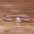 YueTong Natural Stone Bead Leather Wrap Bracelet Square Pink Opal Bead Cuff Bracelet Yoga Chain Bangle Jewelry Wholesale