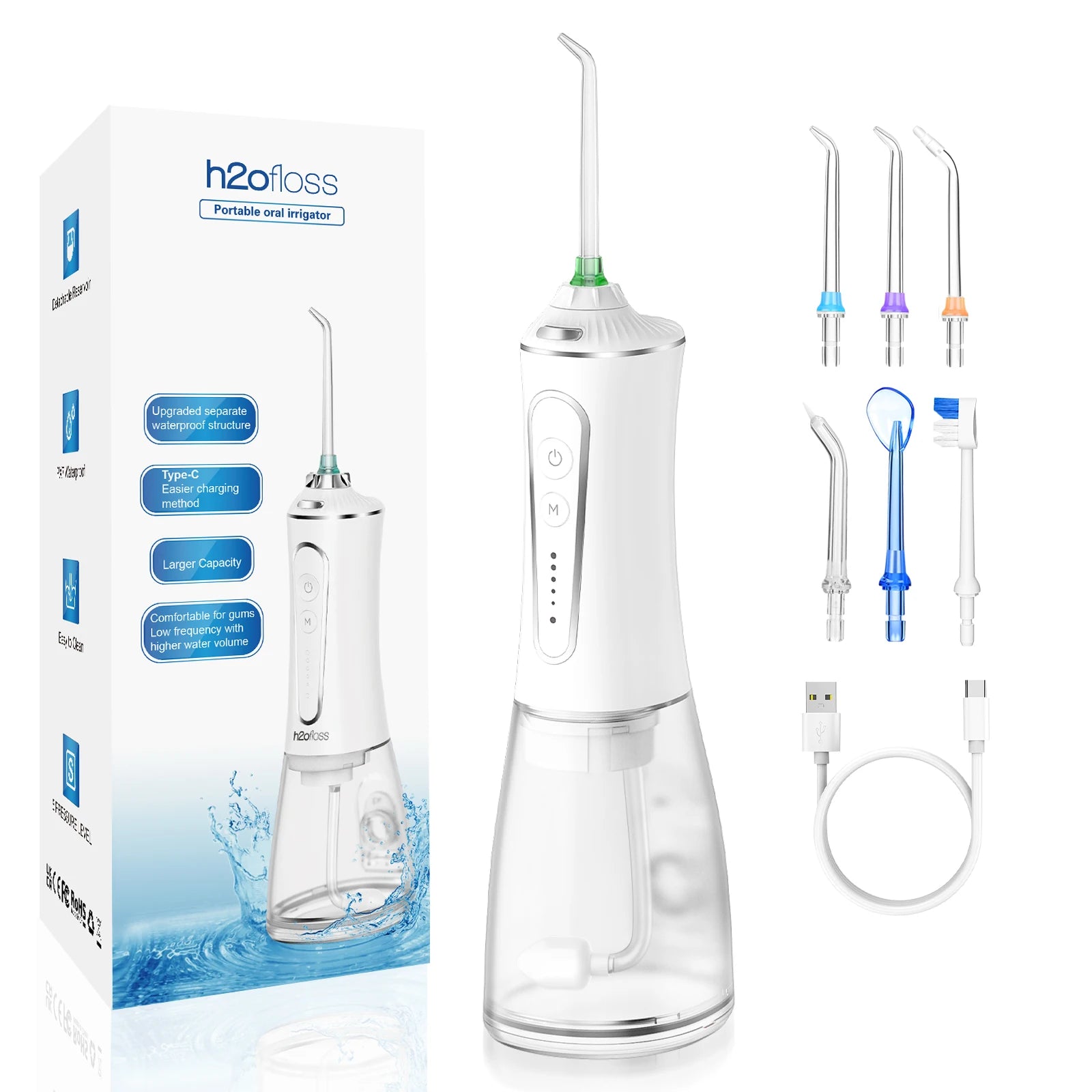 H2ofloss 300ML Portable Water Flosser Type-C Rechargeable Waterproof IPX7 Oral Irrigator 15 Years OEM ODM Factory