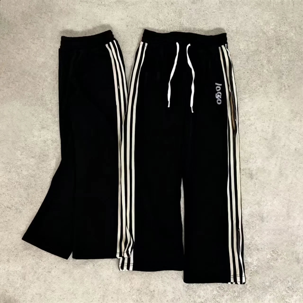 Custom Double Waist Design Baggy Streetwear French Terry Cotton Oversized Stripped Straight Wide Leg Flared Men's Sweatpants