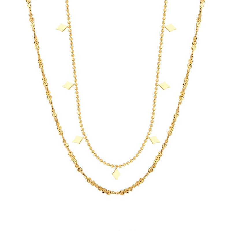 Romantic Style Geometric Diamond Pendant Splicing Double-layer Chain Overlapping Necklace