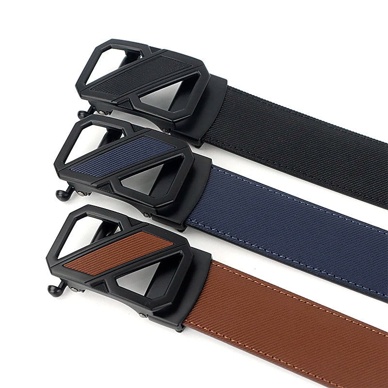 Multiple Colors Available Fashionable Automatic Buckle Men Leather Belt Double Layer Cowhide Jeans Genuine Leather Belt