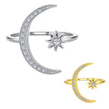 925 Sterling Silver Fine Jewelry Fashion Ins Style Moon Star Ring Rhodium Gold Plated Open Adjustable for Weddings & Parties