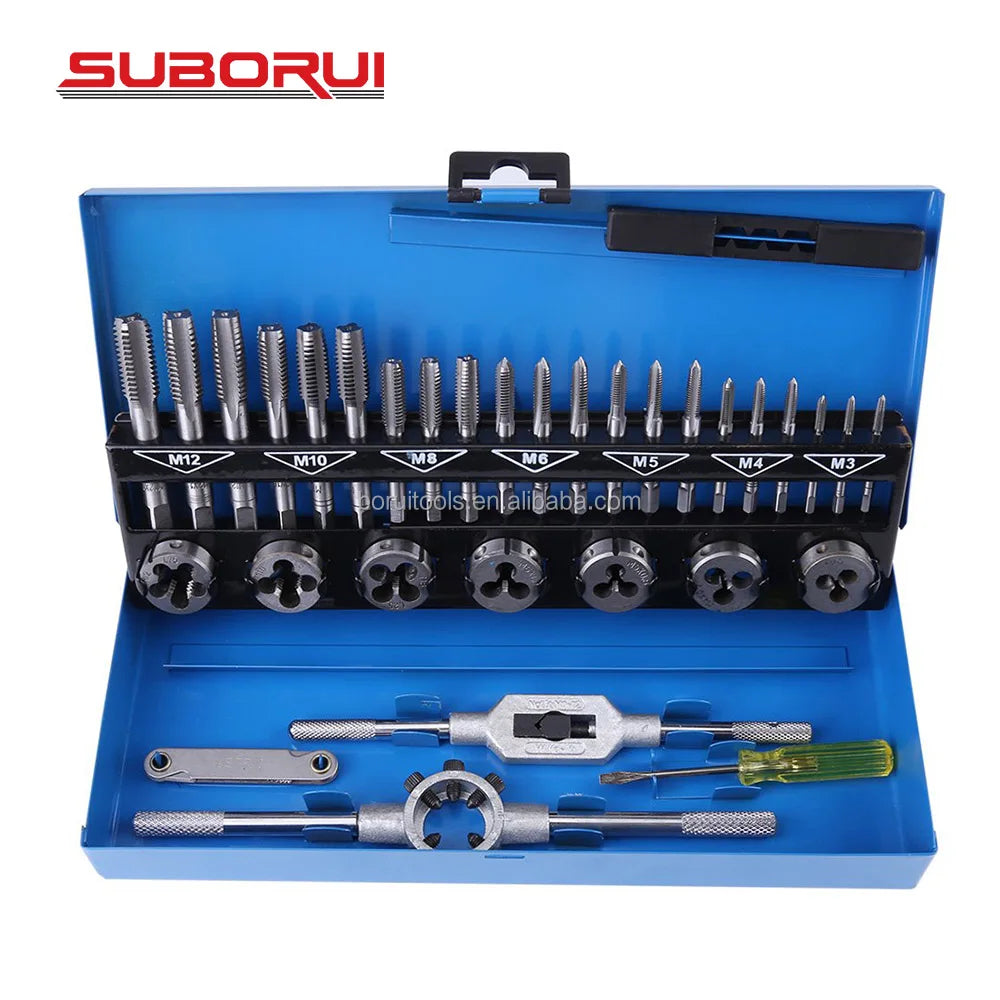 SUBORUI Hss Metric Wrench Thread Cutting Tap Die Screw Thread Tap and Die Car Repair Tool Set for Professional Metal Alloy Steel