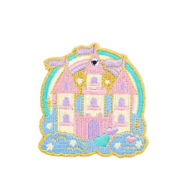Embroidered  Colored Castle Patch With Rhinestone Patch Iron on Patches for  Hats Clothing