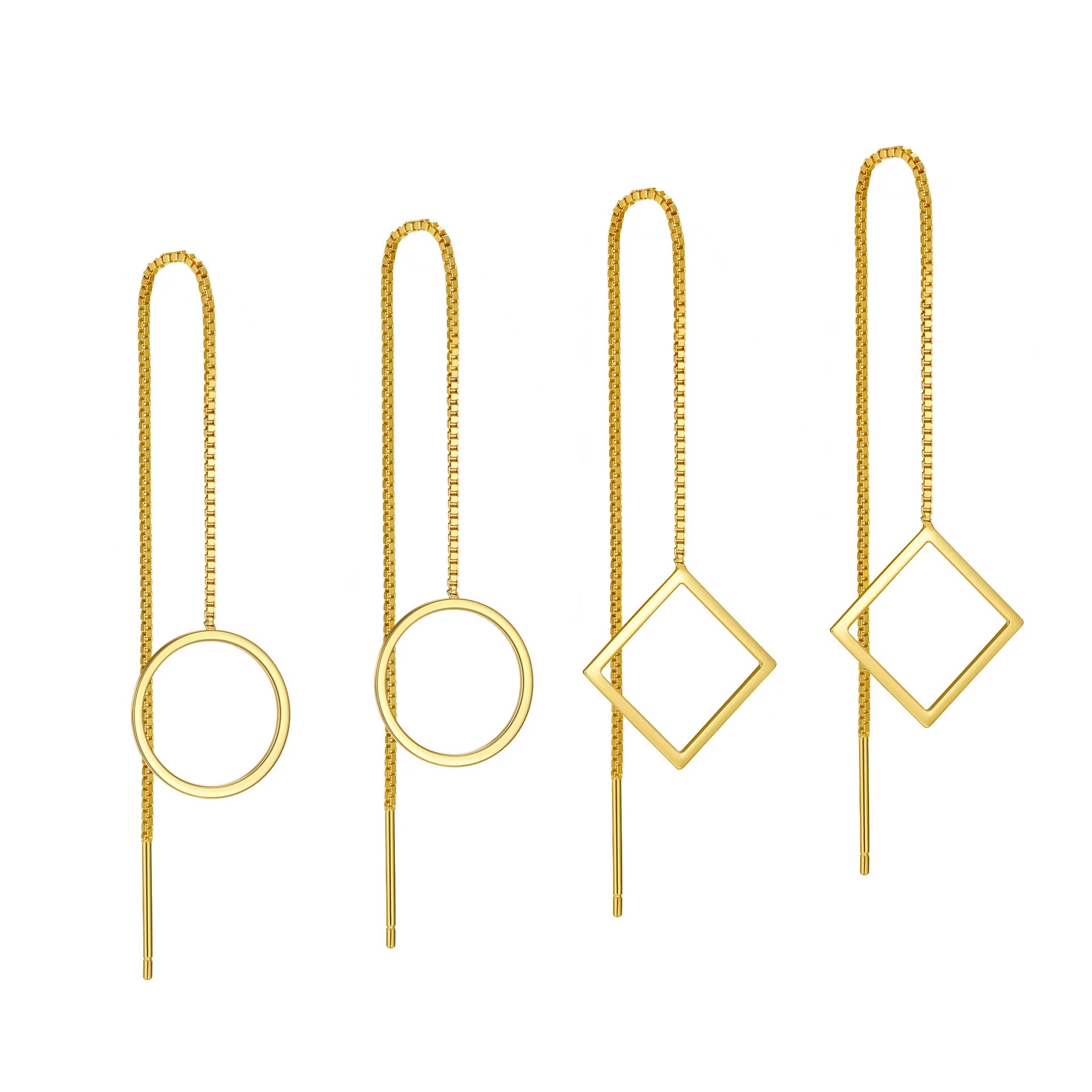 Minimalism Hollow Circle Ear Line Threader Earrings 925 Sterling Silver Square Charm Long Tassel Earrings for Women