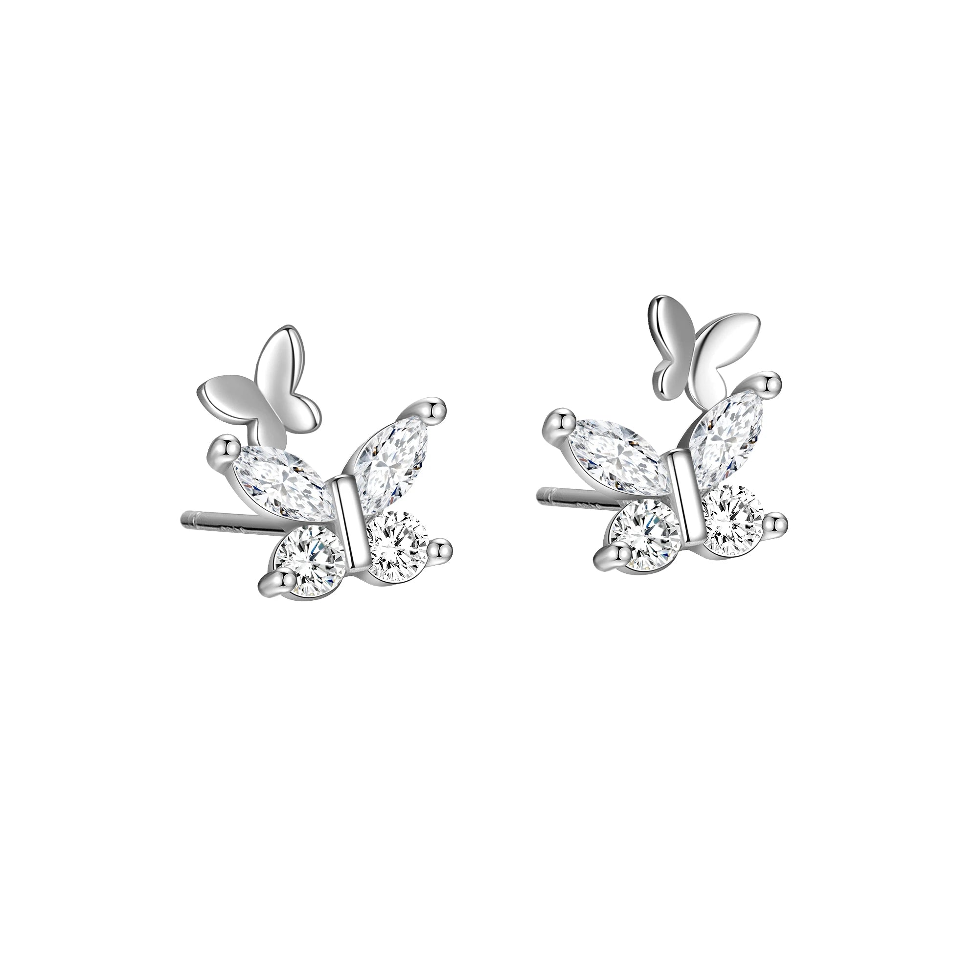 New Tiny Butterfly Earrings 925 Sterling Silver Cubic Zirconia Gold Plated Simple Stud Set for Women Fine Jewelry Gift Wholesale