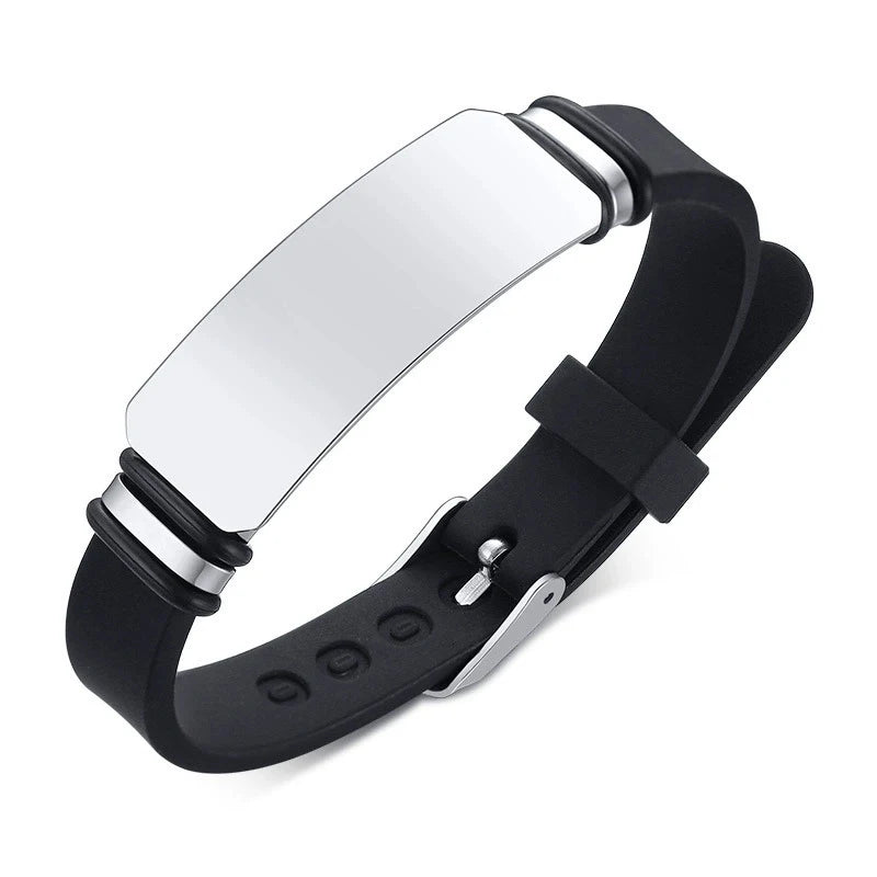 Customizable Stainless Steel Silicone Wristband Bracelets Adjustable Blank Plate Bar Rubber Fashionable Engravable