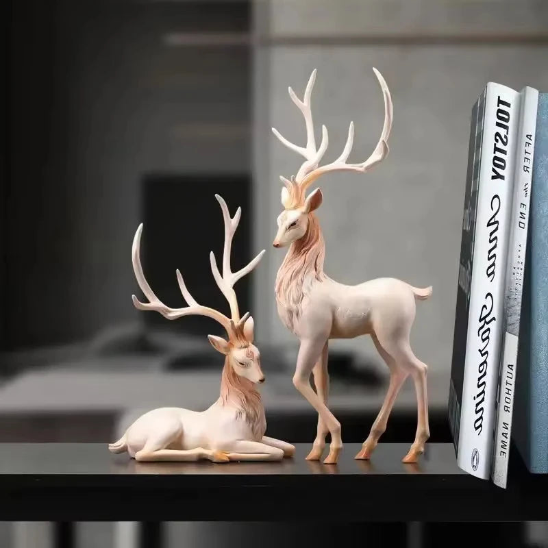 Resin Elk Deer Home Decor Statue Wildlife Figurine Indoor Living Room Office Desktop Garden Art Ornament Sculpture Wholesale