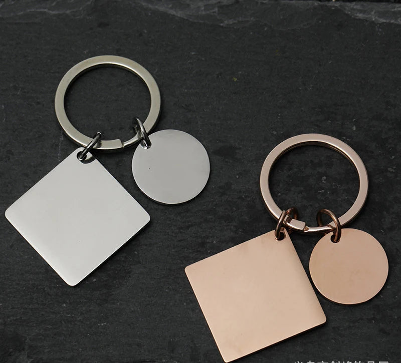 Custom Logo Stainless Steel Square Keychain with Accessory Plating and Engraving Blank Keychain Bag Pendent Gift for Women