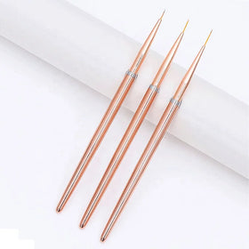 New Arrival Nails Art Professional Painting Tool Synthetic 3pcs Rose Gold Nail Liner Brush Custom Logo with Lid